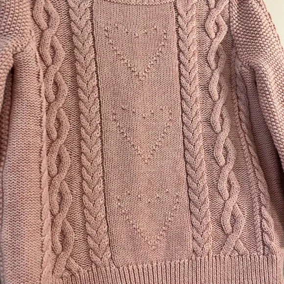 BABY GAP 18-24mo Toddler Girl Cable Knit Sweater Hearts Pale Pink Cotton EUC - Picture 4 of 8